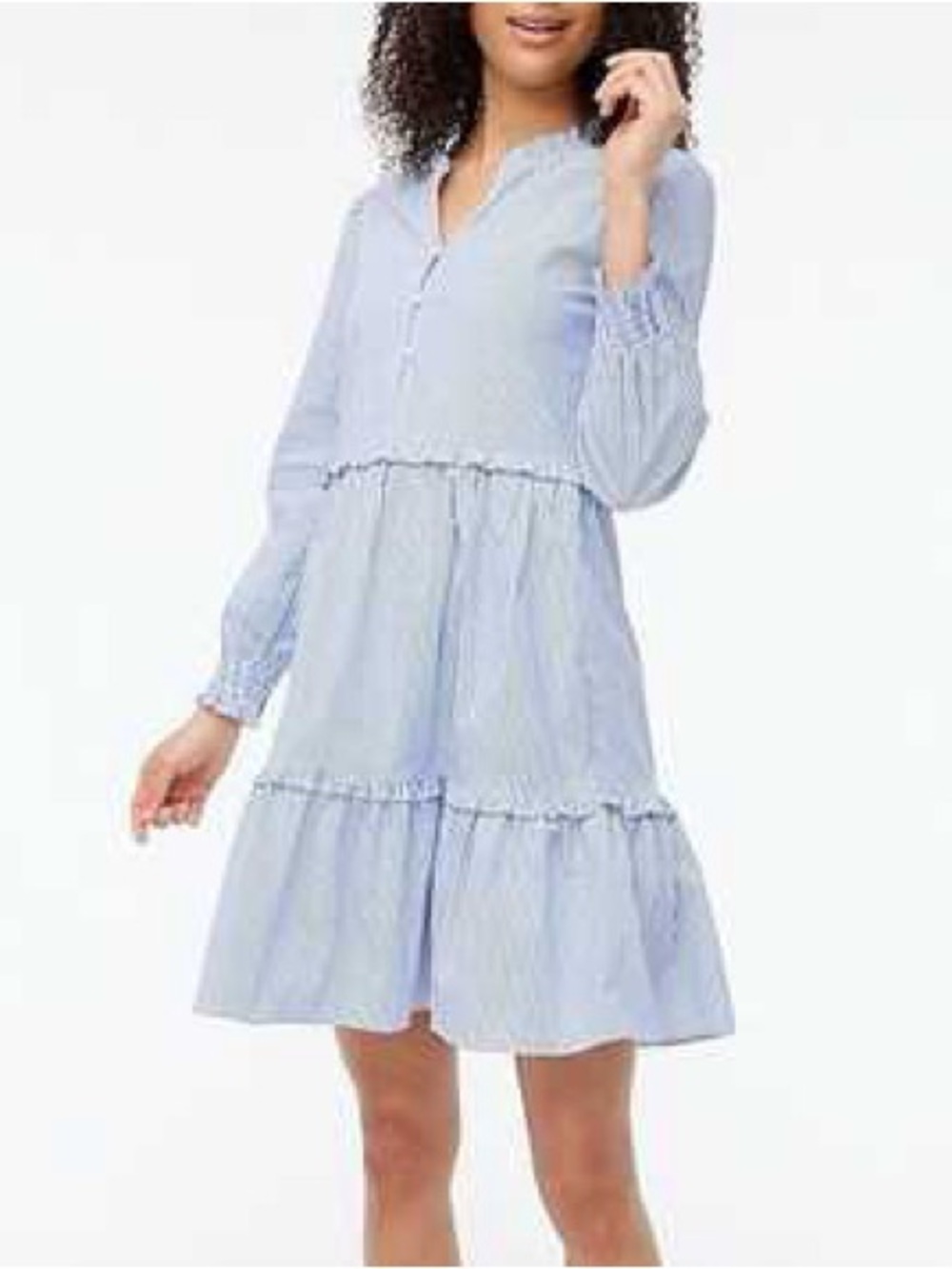 J CREW stripped Light Blue Tiered Long-Sleeve mini Shirt Dress women SIZE 2